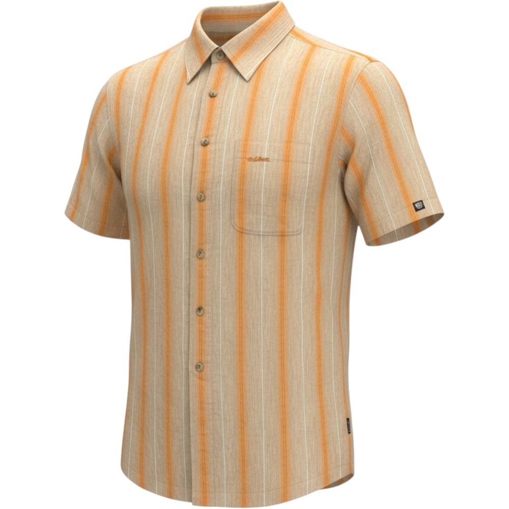 Kuhl Mens XL Athletik Fit Short Sleeve Striped Button Down Shirt Orange Tan